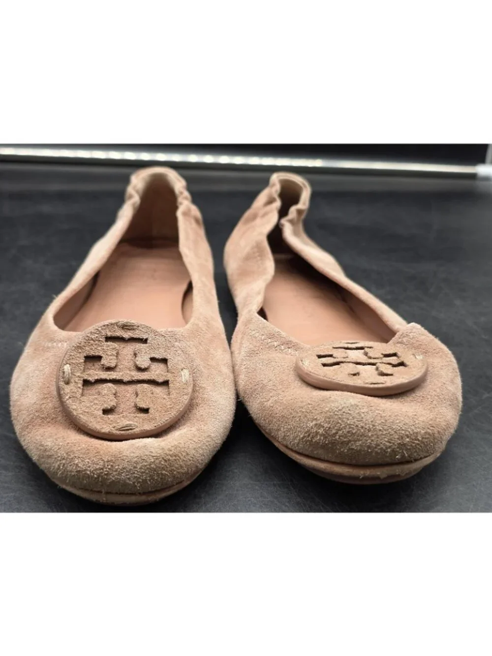 Tory Burch Shoes Womens 9 Pink Minnie Travel Suede Ballet Flats Logo Medallion